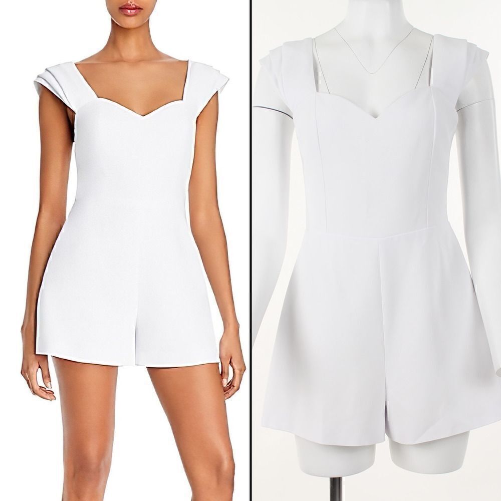 Alice + Olivia Iman Pleated Cap Sleeve Romper